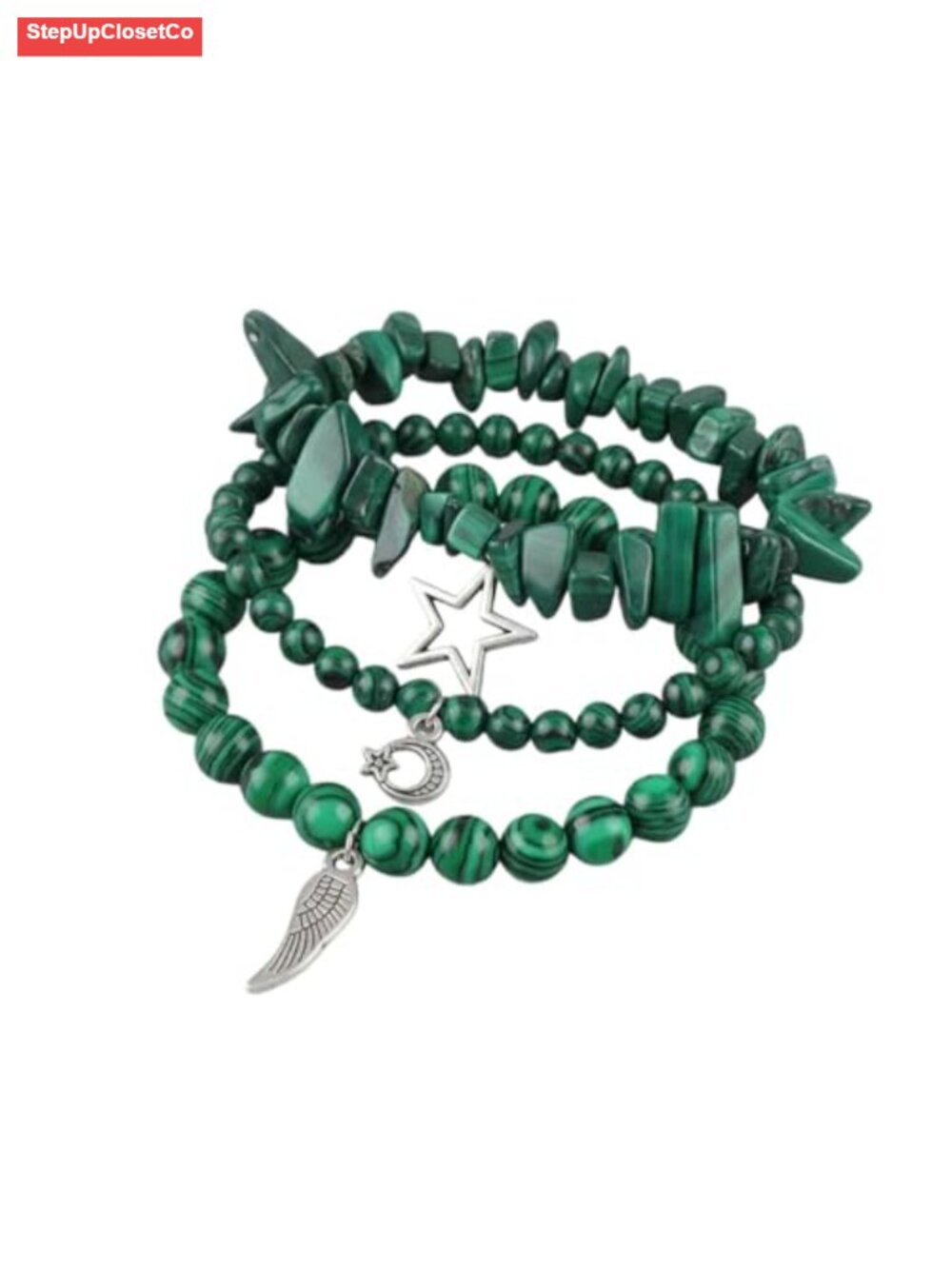 3pc Stacking Bracelet Set, Handcrafted Crystal & Chip Stone Boho Stretch
